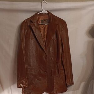 Vintage David James Brown Leather Jacket Size 44R